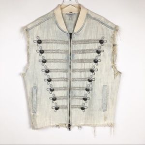 NEW Free People Embroidered Officer Denim Vest